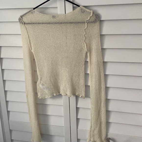 Urban Outfitters BDG Sheer Boatneck Lettuce Trim Bell Sleeve Sweater Small - Picture 9 of 12